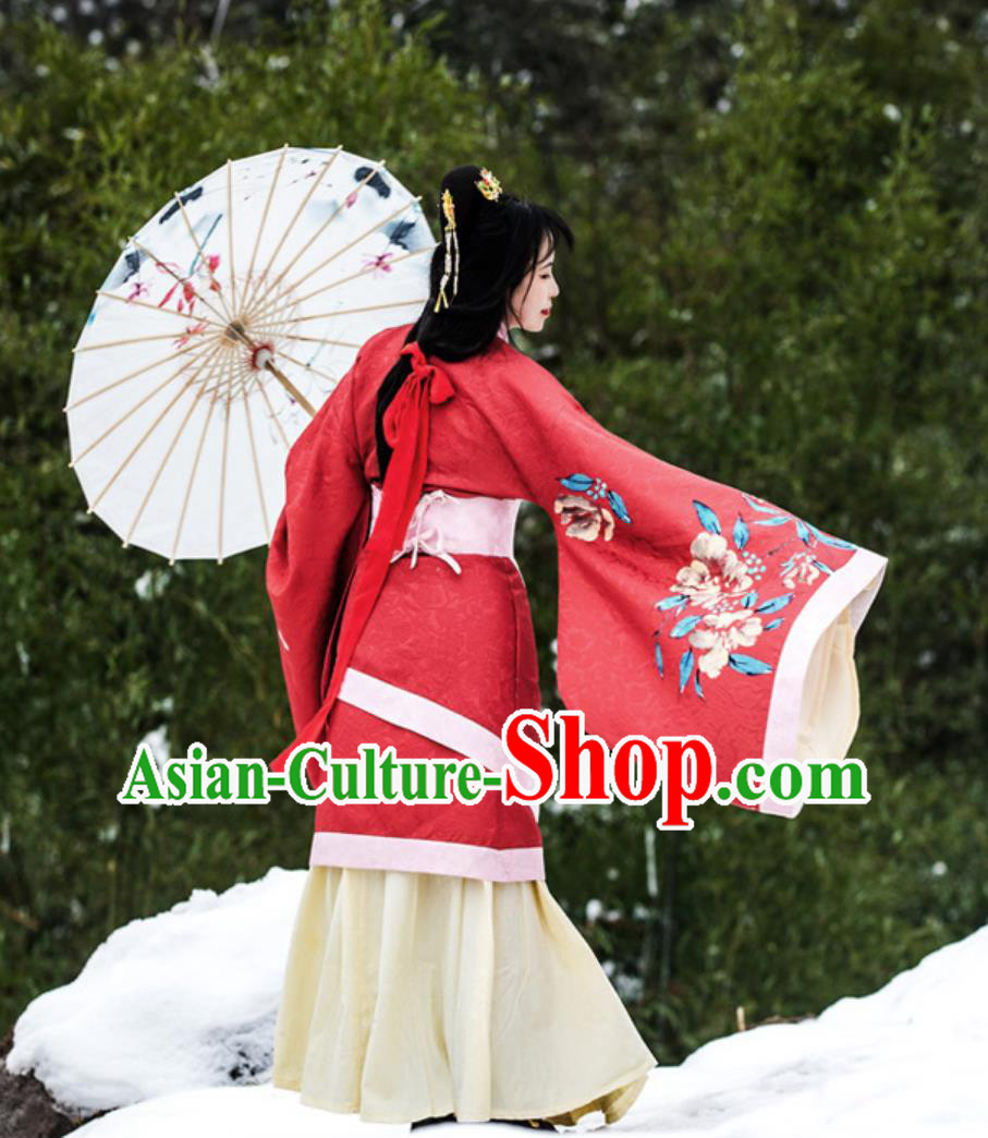 Hanfu Traditional Gown Ancient Chinese Women Dress Han Dynasty Red Double Wrap Quju Robe Hanfu Traditional Gown Ancient Chinese Women Dress Han Dynasty Red Double Wrap Quju Robe