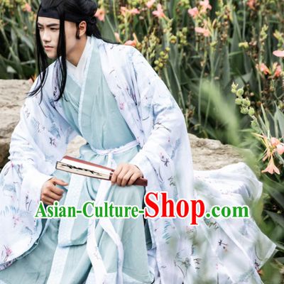 Mens Hanfu Ancient Chinese Gentleman Scholar Clothing Ming Dynasty Wide Sleeve Gown Bamboo Linen Zhiju Robe