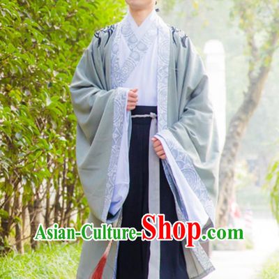 Traditional Mens Hanfu Ming Dynasty Formal Ceremonial Gown Chinese Embroidered Overcoat Cross Collar Ruqun Outfit