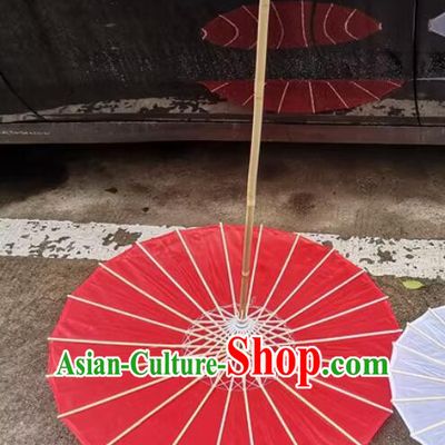 Handmade Hanfu Red Silk Umbrella Classical Dance Long Handle Umbrella Traditional Chinese Wedding Umbrella
