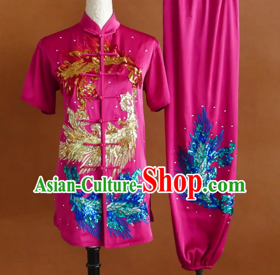 Wushu Training Competition Costume Professional Changquan Uniform Glitter Embroidery Martial Arts Pink Suit Wushu Training Competition Costume Professional Changquan Uniform Glitter Embroidery Martial Arts Pink Suit