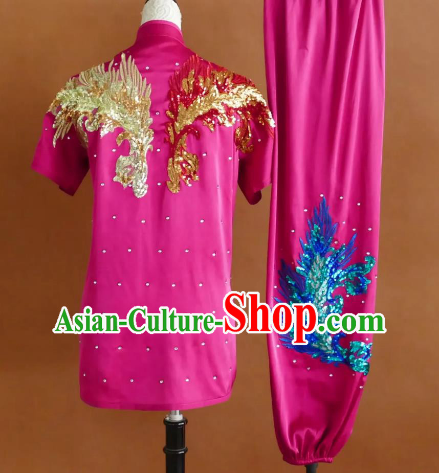 Wushu Training Competition Costume Professional Changquan Uniform Glitter Embroidery Martial Arts Pink Suit Wushu Training Competition Costume Professional Changquan Uniform Glitter Embroidery Martial Arts Pink Suit
