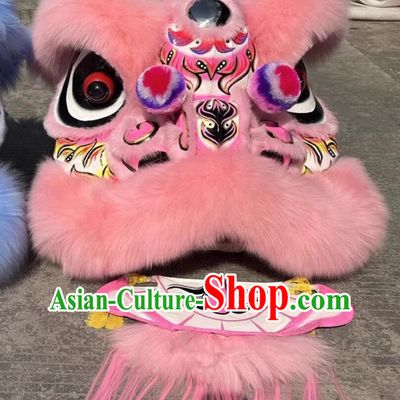 Chinese Lion Dance Prop Traditional Dancing Lion Costume Pink Wool Fut San Lion Head Equipment Complete Set