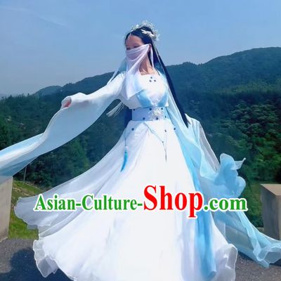 Ancient Chinese Fairy Clothing Traditional Blue Hanfu Dress Drama Princess Costume