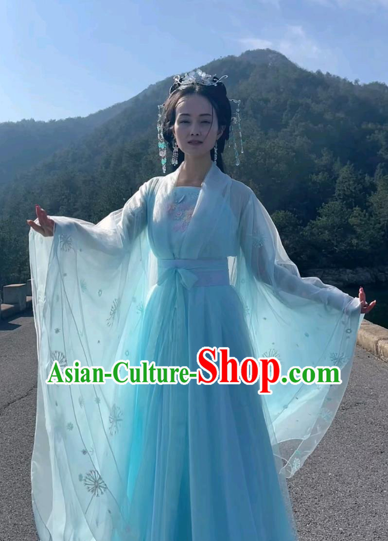 Chinese Classical Dance Costume Ancient Fairy Clothing Traditional Blue Hanfu Dress Chinese Classical Dance Costume Ancient Fairy Clothing Traditional Blue Hanfu Dress