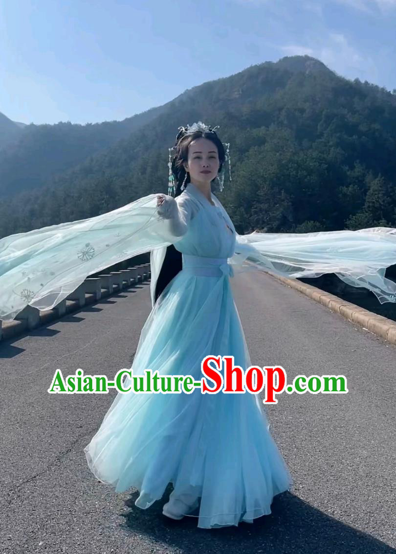 Chinese Classical Dance Costume Ancient Fairy Clothing Traditional Blue Hanfu Dress Chinese Classical Dance Costume Ancient Fairy Clothing Traditional Blue Hanfu Dress
