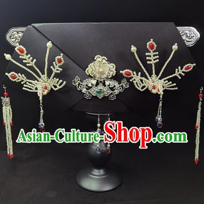 Qing Dynasty Royal Princess Consort Hair Ornament Ancient Chinese Style Handmade Hair Accessory Pearl Phoenix Manchu Headpiece