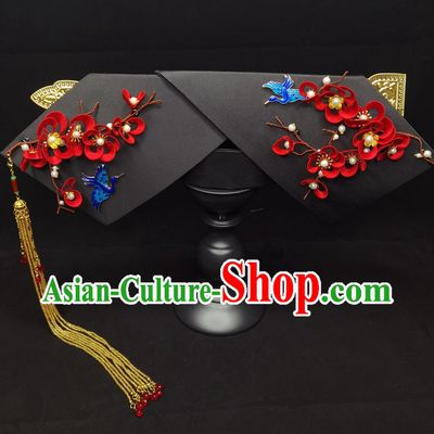 Qing Dynasty Royal Princess Consort Hair Ornament Ancient Chinese Style Handmade Hair Accessory Manchu Silk Plum Blossom Headpiece