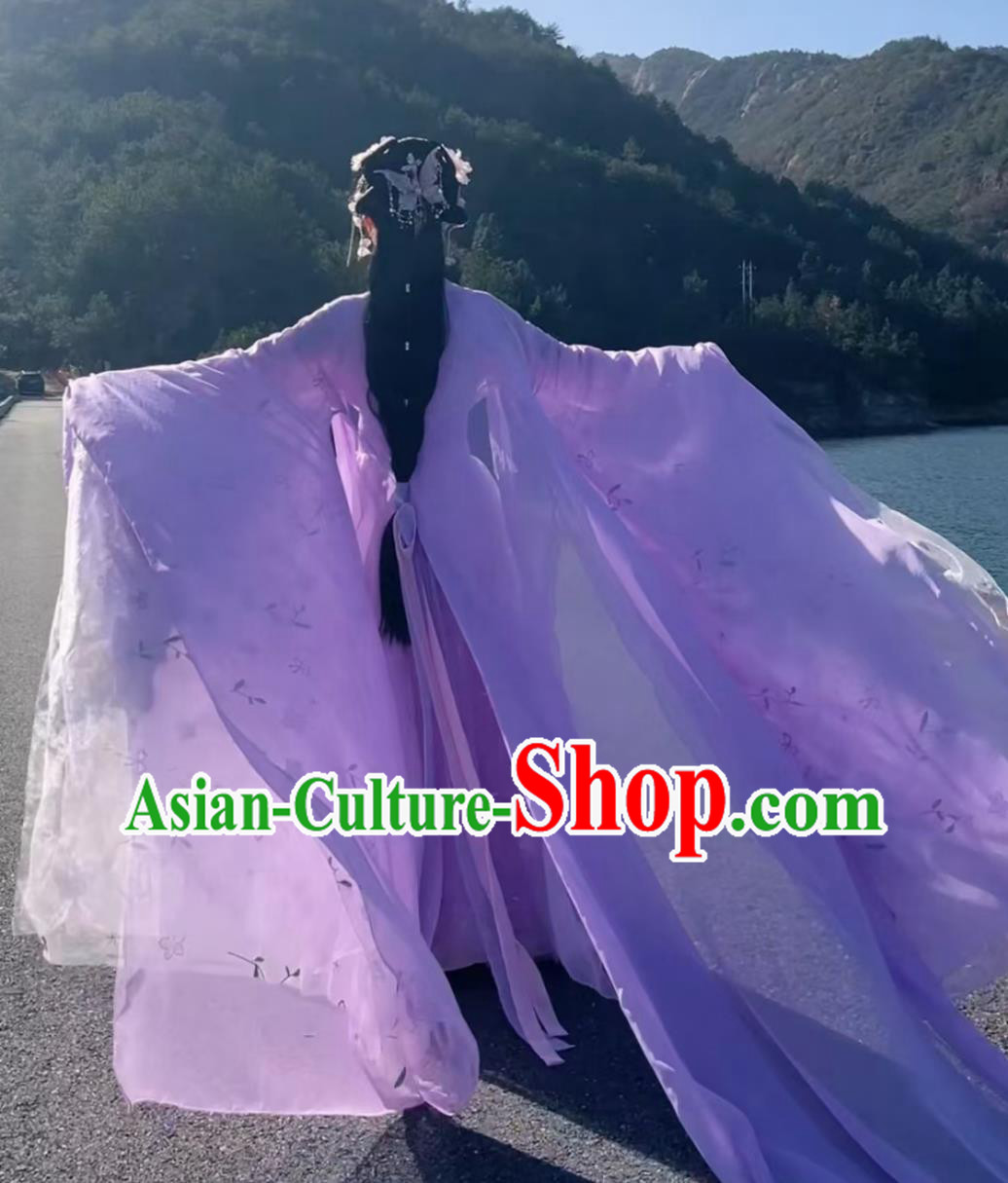 Traditional Wide Sleeve Hanfu Embroidered Purple Dress Ancient Chinese Fairy Clothing