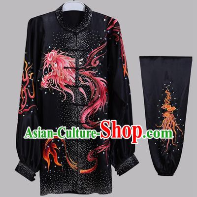Chinese Kung Fu Performance Outfit Pure Silk Embroidered Red Dragon Tai Chi Suit Taiji Training Wear