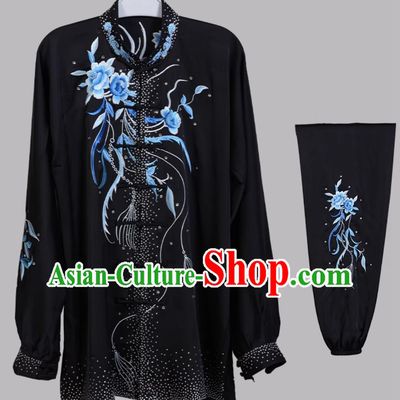 Chinese Taiji Training Wear Kung Fu Performance Outfit Embroidered Peony Tai Chi Suit