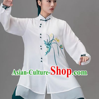 Hand Painted Orchid Tai Chi Suit Kung Fu Training Performance Outfit Qigong Martial Arts Group Uniform