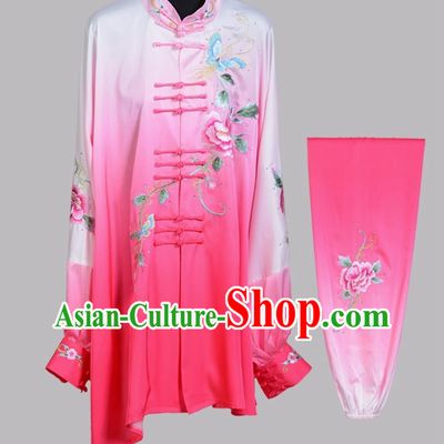 Embroidered Peony Tai Chi Suit Gradient Color Kung Fu Performance Outfit Martial Arts Competition Uniform Wushu Training Wear