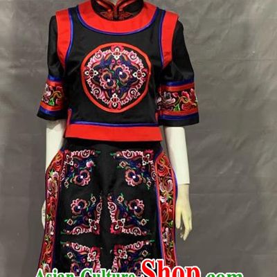 Qiang Ethnic Costume Women Black Outfit Performance Wear Embroidered Chinese 56 Ethnic Minority Traditional Clothing