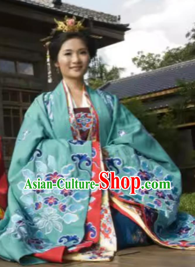 Chinese Traditional Wedding Clothing Ancient Tang Dynasty Bride Embroidered Blue Dress Chinese Traditional Wedding Clothing Ancient Tang Dynasty Bride Embroidered Blue Dress