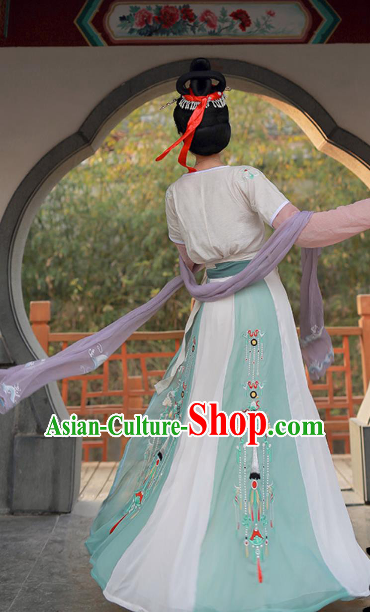 Hanfu Chinese Tang Dynasty Three Piece Set Embroidered M Flared Waist High Ruqun Outfit Hanfu Chinese Tang Dynasty Three Piece Set Embroidered M Flared Waist High Ruqun Outfit
