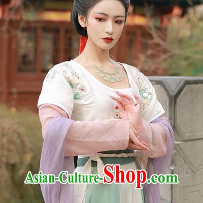 Hanfu Chinese Tang Dynasty Three Piece Set Embroidered 6M Flared Waist High Ruqun Outfit