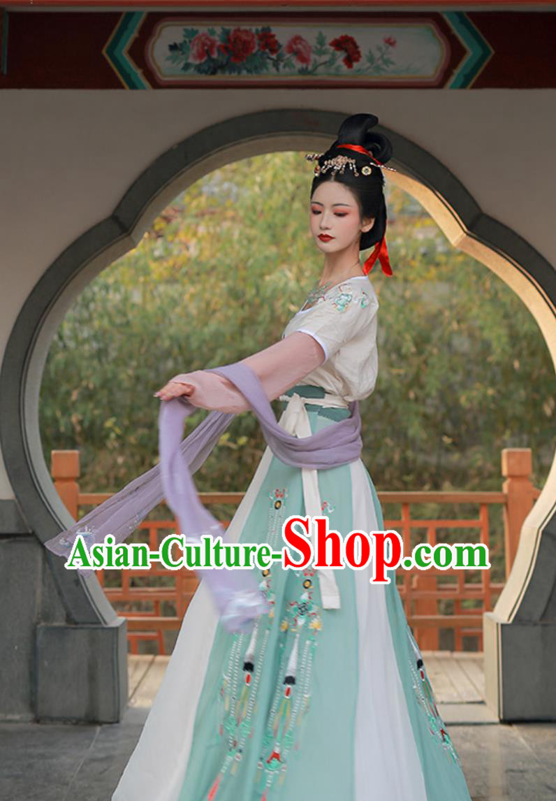 Hanfu Chinese Tang Dynasty Three Piece Set Embroidered M Flared Waist High Ruqun Outfit Hanfu Chinese Tang Dynasty Three Piece Set Embroidered M Flared Waist High Ruqun Outfit