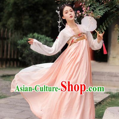 Pink Hanfu Dress Embroidered Qixiong Ruqun Chinese Tang Dynasty Clothing