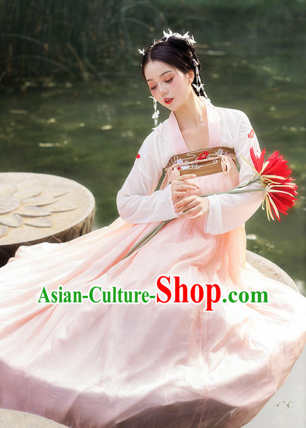 Pink Hanfu Dress Embroidered Qixiong Ruqun Chinese Tang Dynasty Clothing Pink Hanfu Dress Embroidered Qixiong Ruqun Chinese Tang Dynasty Clothing