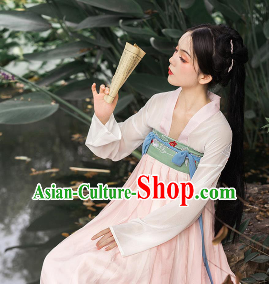 Pink Hanfu Dress Embroidered Qixiong Ruqun Chinese Tang Dynasty Clothing Pink Hanfu Dress Embroidered Qixiong Ruqun Chinese Tang Dynasty Clothing