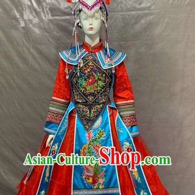 She Ethnic Minority Costume Chinese Women Wedding Embroidered Traditional Phoenix Crown Clothing