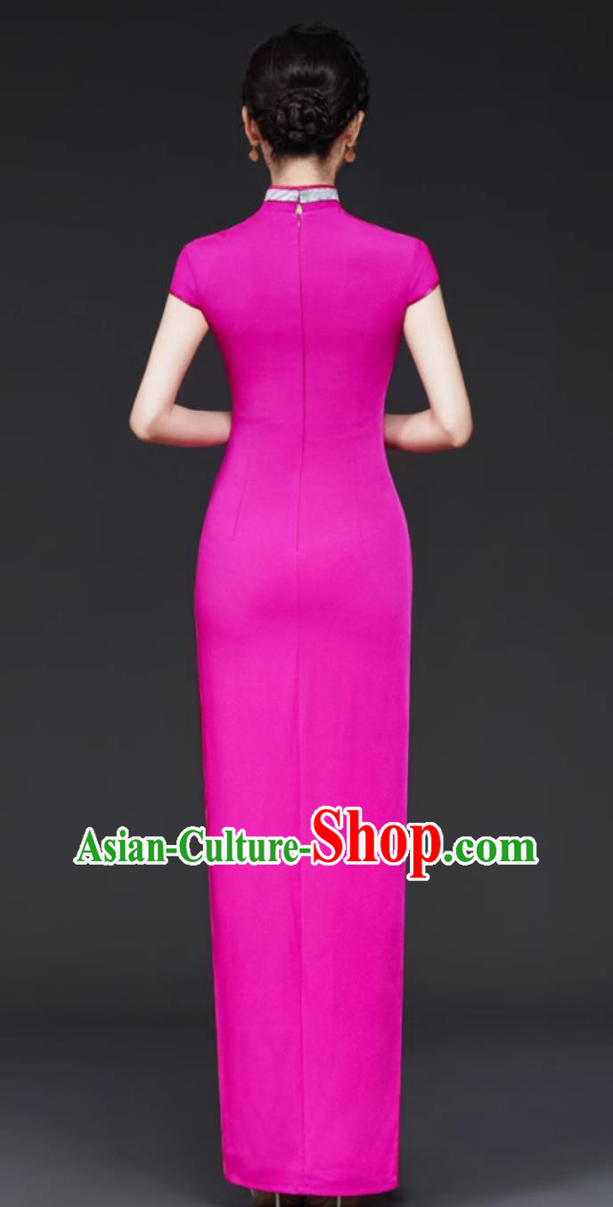 Master of Ceremonies Qipao Rose Red Performance Modified Runway Show Long Dress