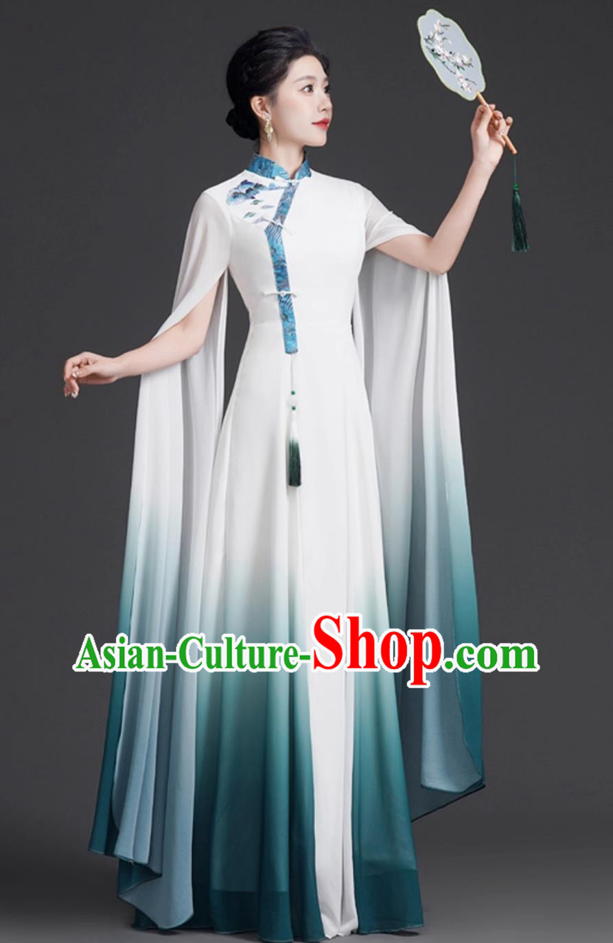 Chinese Style Chiffon Dress Guzheng Folk Music Choir Performance Costume