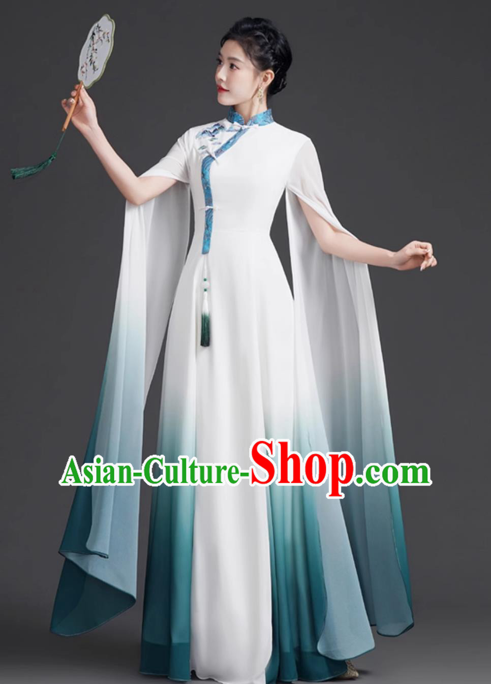 Chinese Style Chiffon Dress Guzheng Folk Music Choir Performance Costume