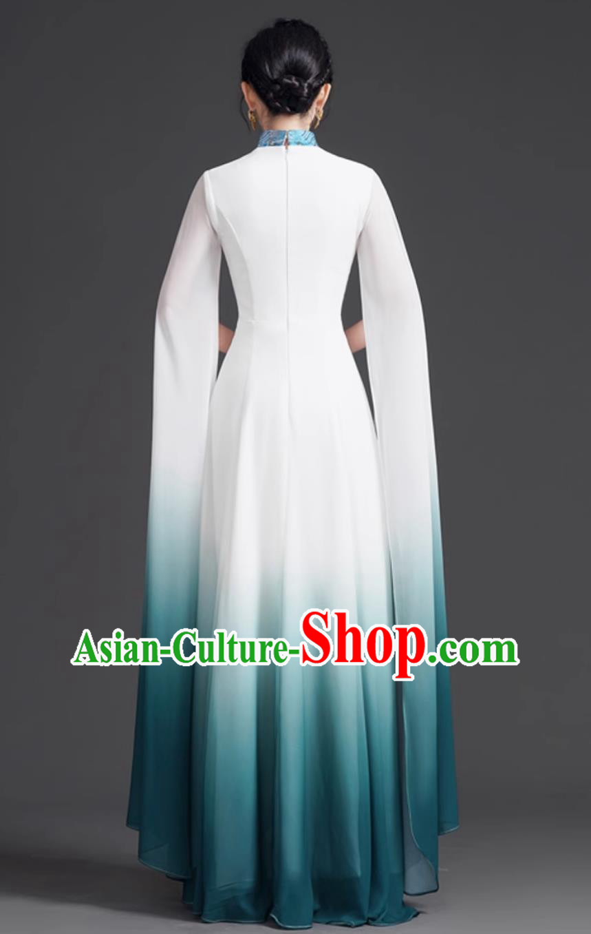 Chinese Style Chiffon Dress Guzheng Folk Music Choir Performance Costume