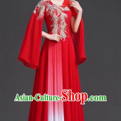 Choir Performance Dress Red Bride Wedding Banquet Gown Corporate Gala Elegant Evening Dress