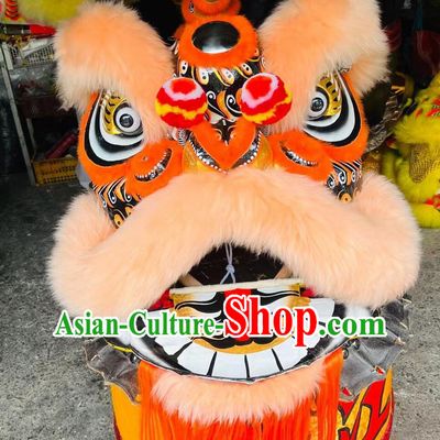 Handmade Light Orange Wool Lion Dance Costume Traditional Chinese Festival Dance Fut San Lion Head and Clothes Complete Set
