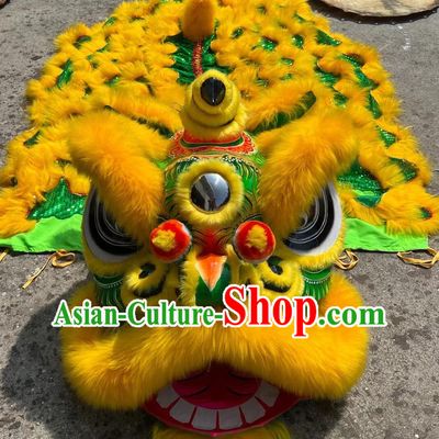 Handmade Golden and Green Lion Dance Costume Traditional Chinese Festival Dance Fut San Lion Head and Clothes Complete Set