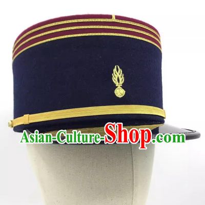 French Kepi Hat Round Cylinder Flat Top Cap European Replica Headdress