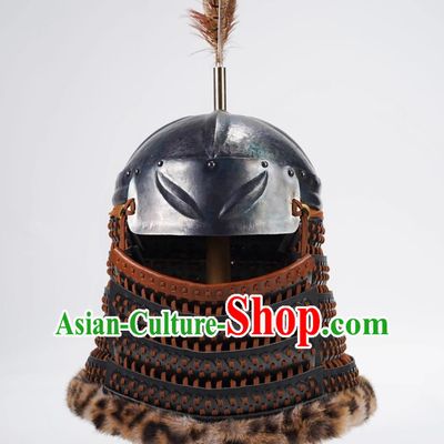 Iron Pagoda Helmet One Piece Forged Quadrilateral Oil Quenched Helmet With Leather Lacing