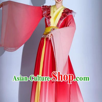 Classical Dance Performance Costume Chinese Han Tang Dynasty Splendor Dance Attire Elegant Red Dress