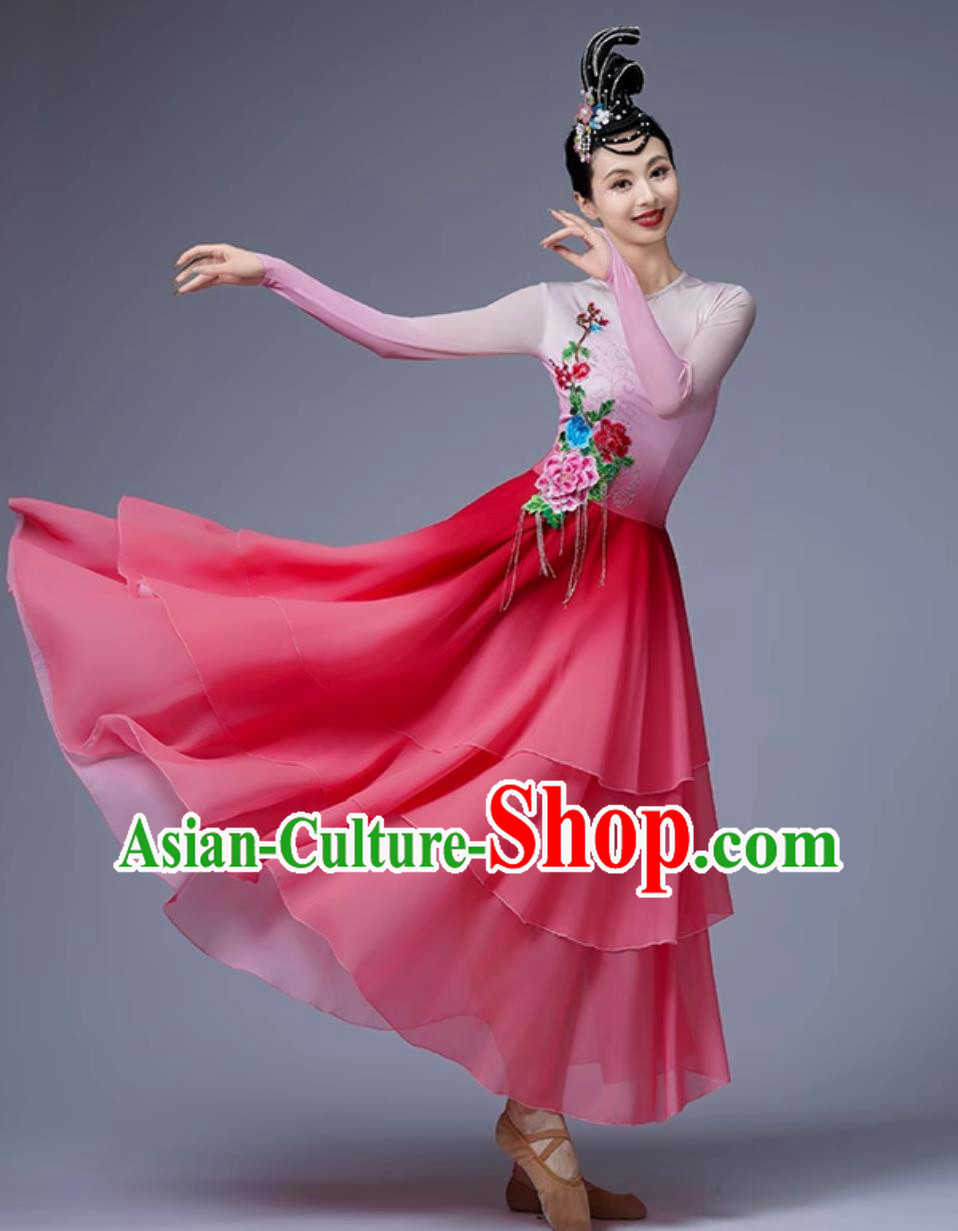 Chinese Classical Dance Costume Women Falling Petals Dance Attire Umbrella Dance Dress Chinese Classical Dance Costume Women Falling Petals Dance Attire Umbrella Dance Dress