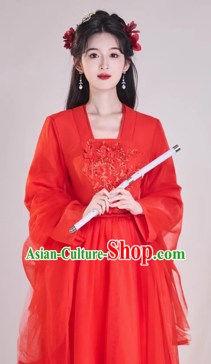 Red Ancient Hanfu Traditional Chinese Clothing Dance Performance Costume Wide Sleeve Fairy Dress Red Ancient Hanfu Traditional Chinese Clothing Dance Performance Costume Wide Sleeve Fairy Dress