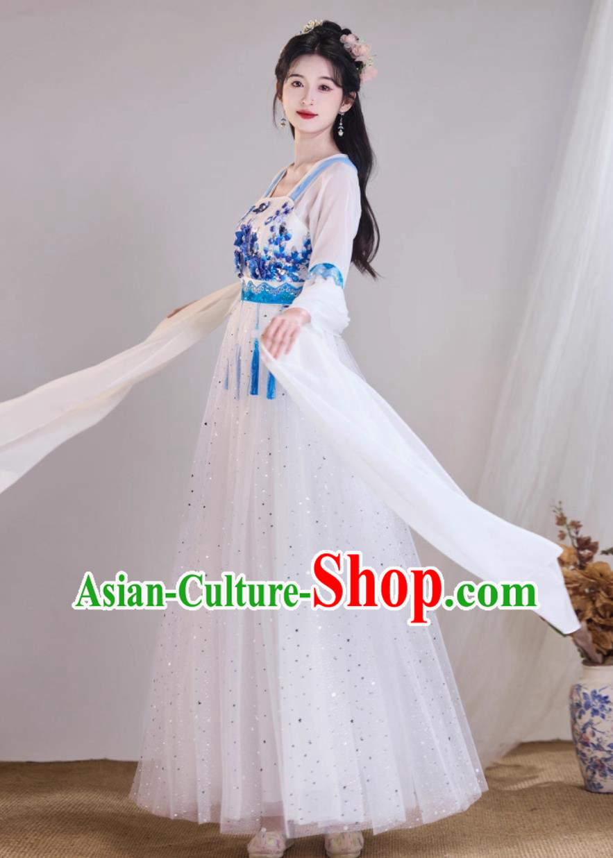 White Hanfu Dance Costume Classical Performance Clothing Women Elegant Chinese Fashion Modified Dress White Hanfu Dance Costume Classical Performance Clothing Women Elegant Chinese Fashion Modified Dress