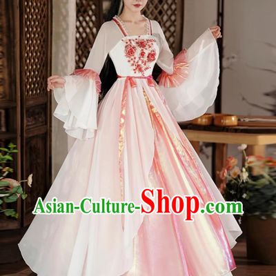 White Chinese Hanfu Dance Costume Classical Performance Dress Ancient Women Modern Modified Clothing