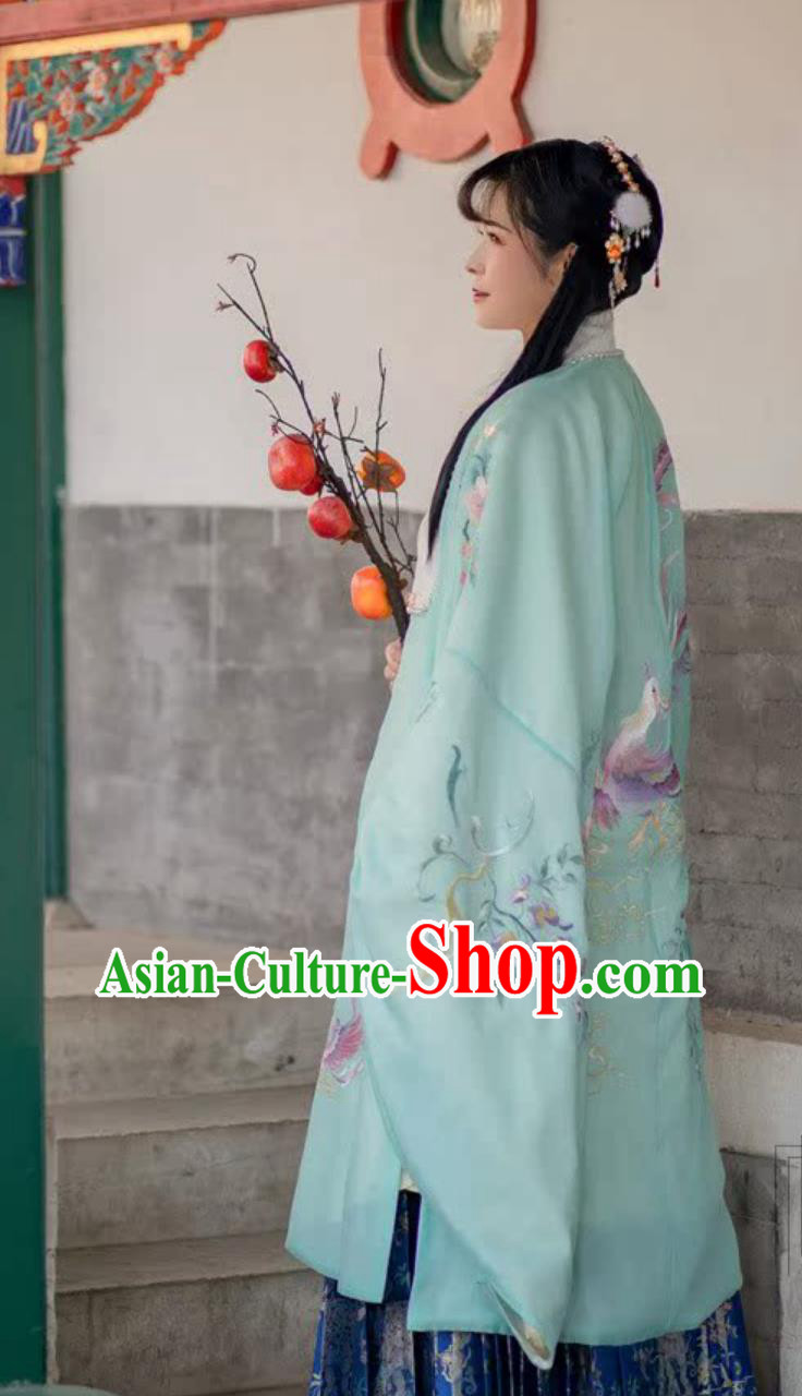 Ming Dynasty Phoenix Wisteria Hanfu Cape Ancient Chinese Embroidered Green Cloak Ming Dynasty Phoenix Wisteria Hanfu Cape Ancient Chinese Embroidered Green Cloak