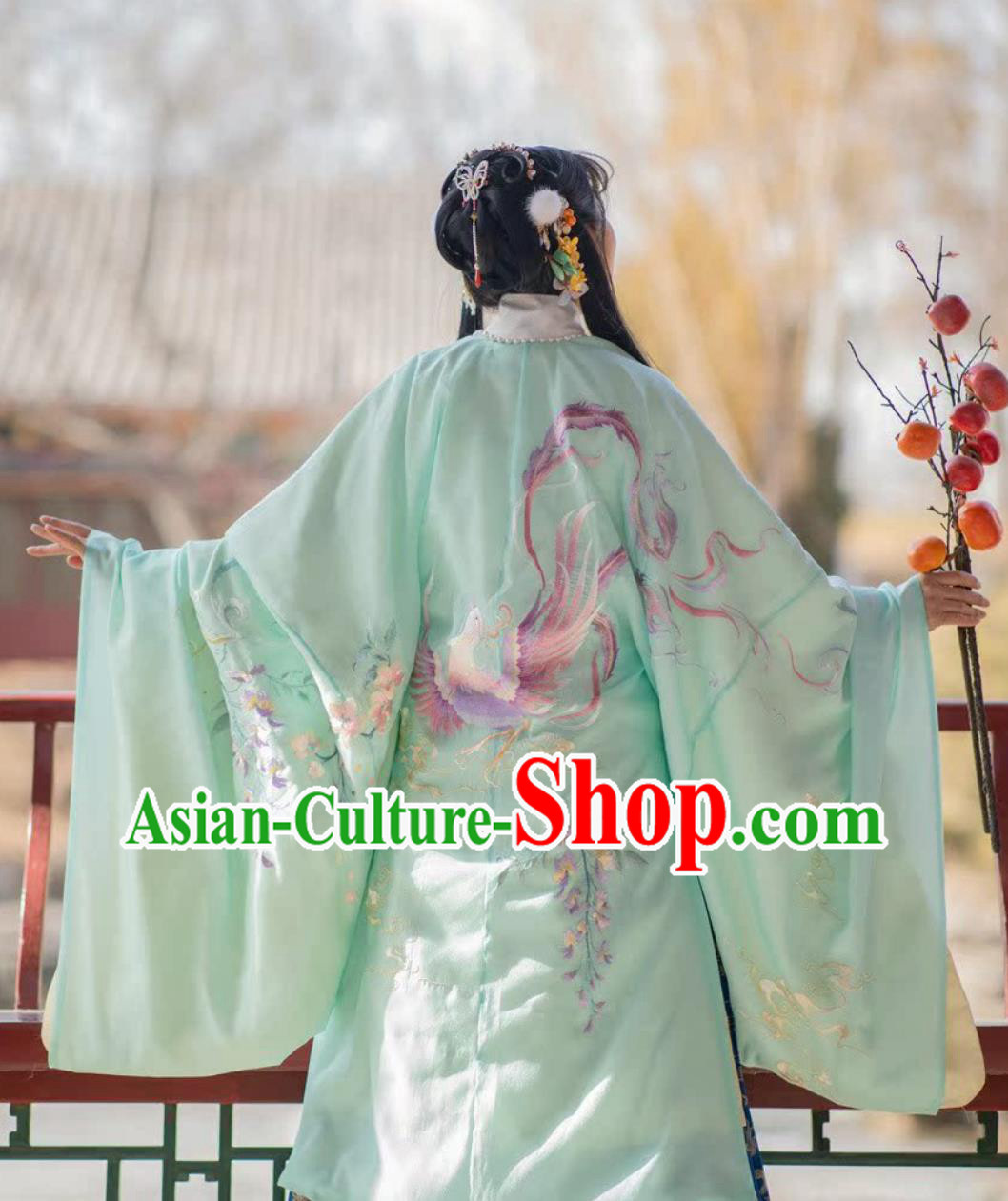 Ming Dynasty Phoenix Wisteria Hanfu Cape Ancient Chinese Embroidered Green Cloak Ming Dynasty Phoenix Wisteria Hanfu Cape Ancient Chinese Embroidered Green Cloak