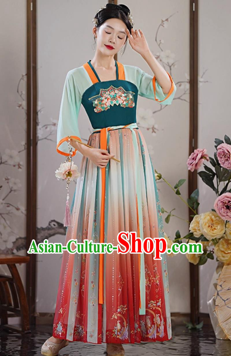 Traditional Women Hanfu Modified Printed Ancient Dress Chinese Classical Dance Costume Tang Dynasty Clothing Traditional Women Hanfu Modified Printed Ancient Dress Chinese Classical Dance Costume Tang Dynasty Clothing