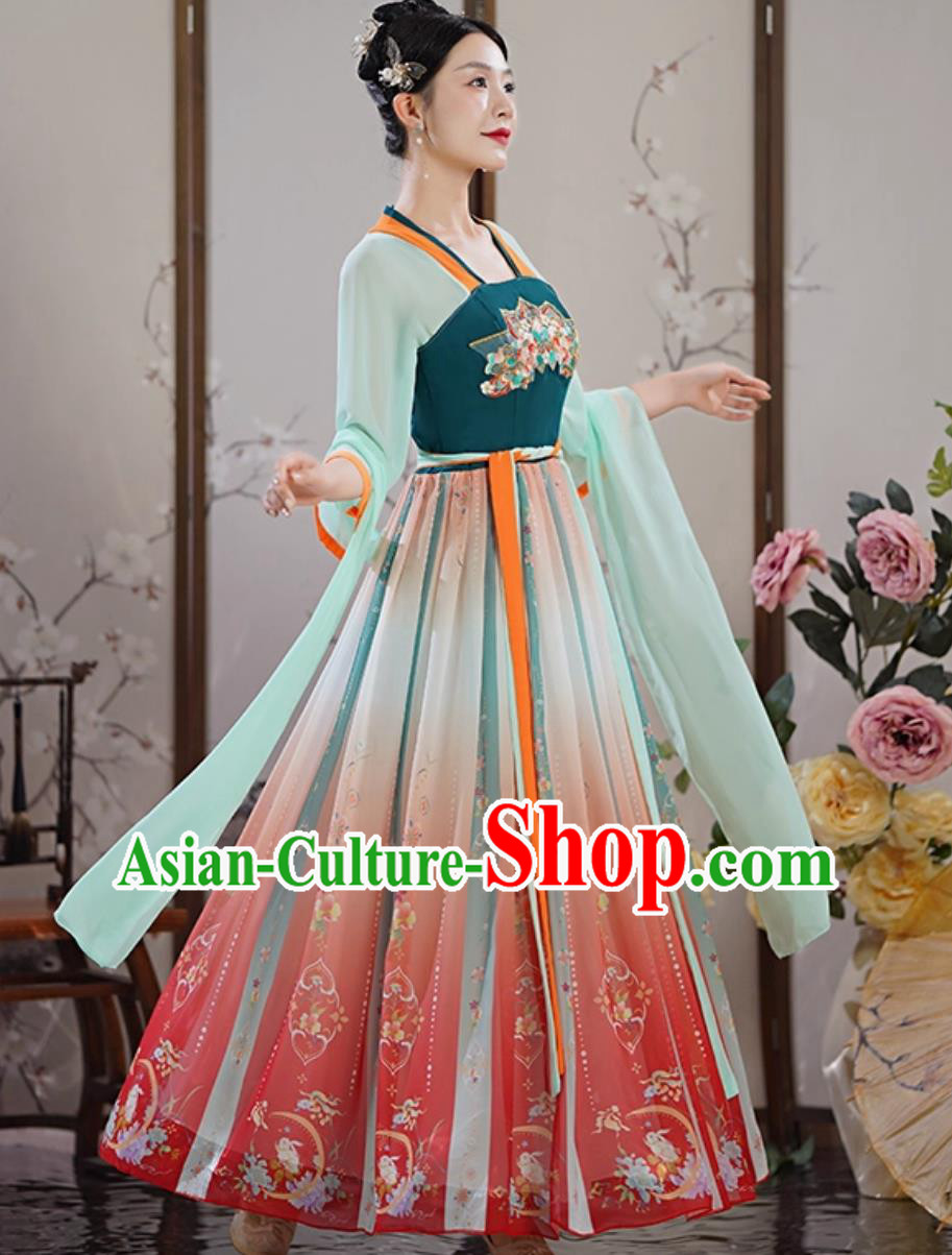 Traditional Women Hanfu Modified Printed Ancient Dress Chinese Classical Dance Costume Tang Dynasty Clothing Traditional Women Hanfu Modified Printed Ancient Dress Chinese Classical Dance Costume Tang Dynasty Clothing