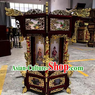 Chinese Buddha Hall Lamp Classical Wooden Art Handmade Glass Palace Lantern