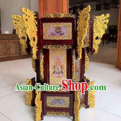 Handmade Glass Palace Lantern Chinese Buddha Hall Lamp Classical Wooden Art