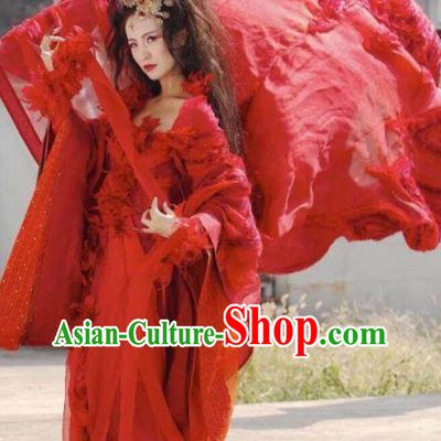 Chinese Paladin 3 Fire Ghost King Cosplay Costume Ancient Chinese Queen Red Dress Flame Demon King Replica Clothing