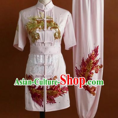 Sequins Long Fist Kung Fu Suit Wushu Competition Costume Changquan Performance Light Pink Outfit