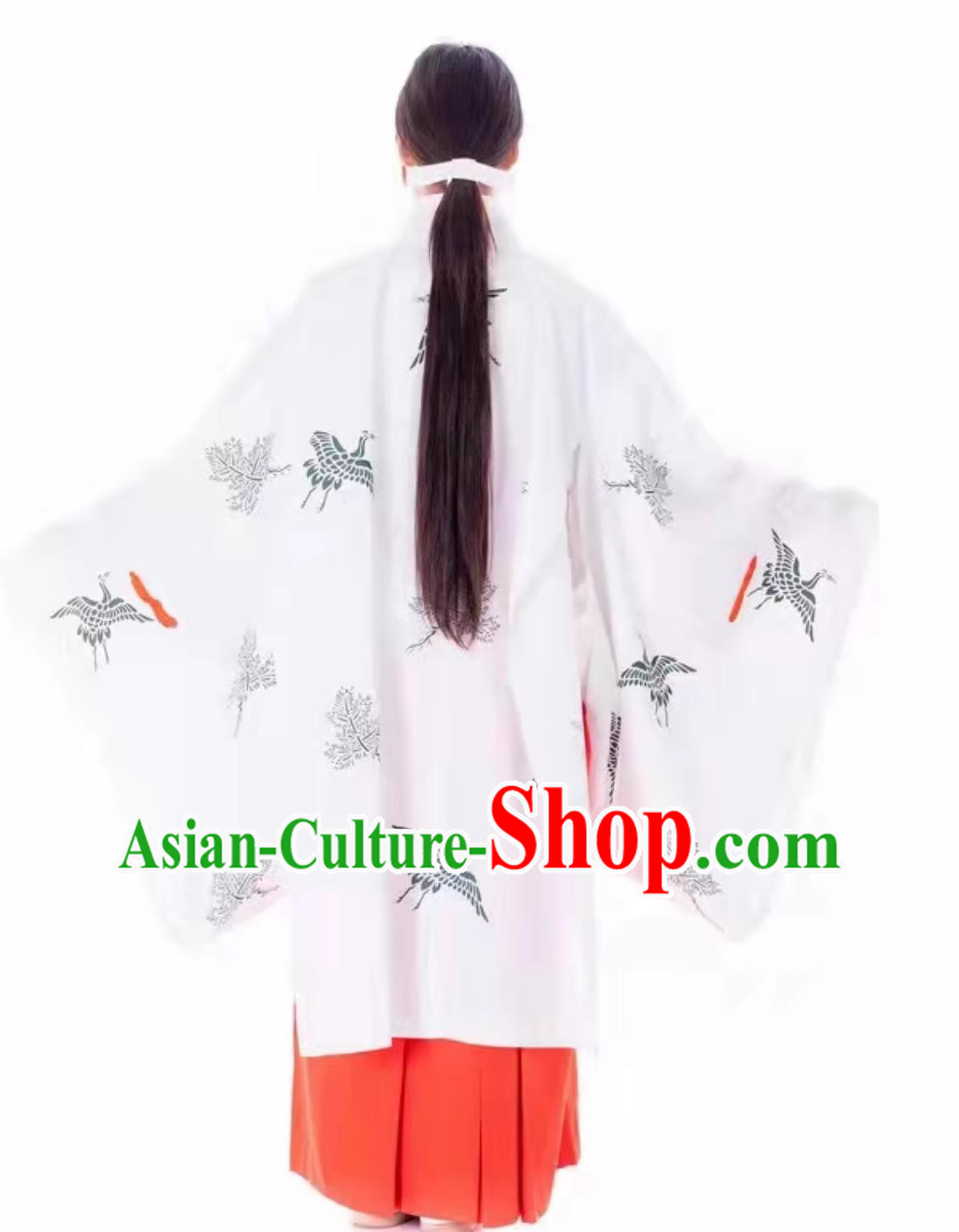 Japanese Authentic Miko Kimono Pine Crane Pattern Chihaya White Robe Handmade Coat Japanese Authentic Miko Kimono Pine Crane Pattern Chihaya White Robe Handmade Coat