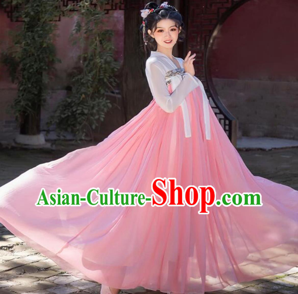 Chinese Traditional Hanfu Women High Waist Pink Ruqun Ancient Princess Clothing Chinese Traditional Hanfu Women High Waist Pink Ruqun Ancient Princess Clothing